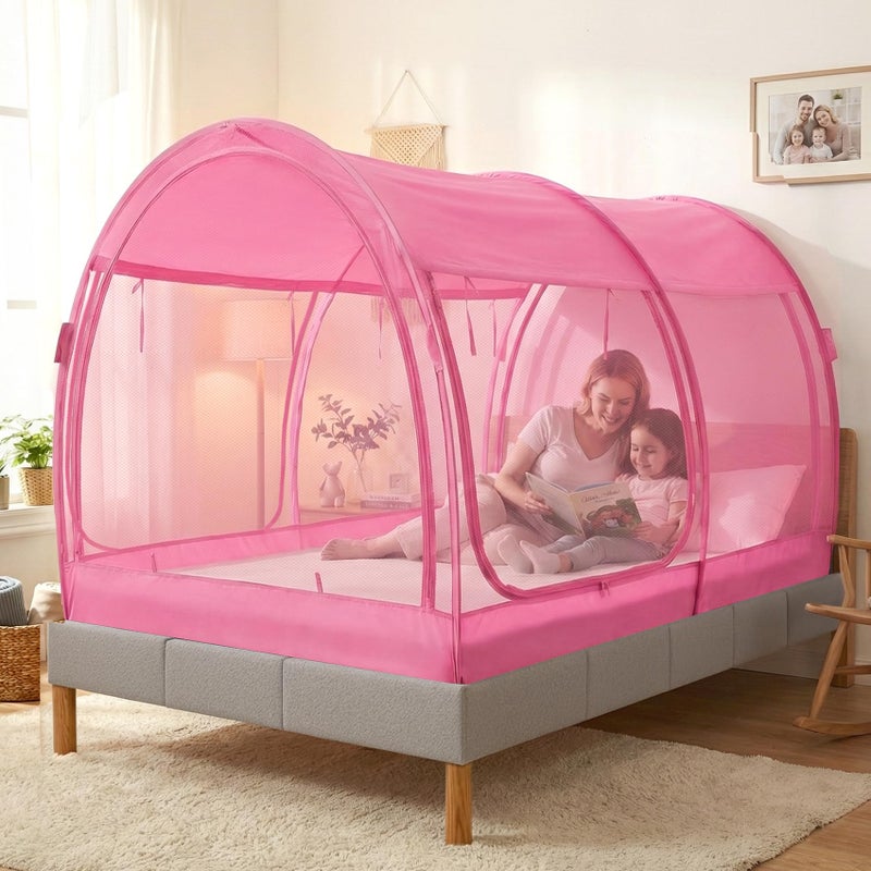 LEEDORÂ® Mosquito Net Bed Tent Canopy Indoor Tent Privacy Bed Fort Dream Tent for Kids or Adult Pink Twin 75 X 39 X 47H'' (Mattress Not Included) - Image 1
